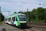 Noch fahren sie, die aufflligen LINT der Vectus. Hier VT 258 (95 80 0 648 158-3 D-VCT) bei der Einfahrt in Au/Sieg am 6.8.13.