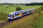 VT 210 der BRB (Augsburger Puppenkiste) mit BRB 86515 bei Pflaumdorf (11.08.2013)
