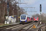 RB31 trifft RB33 in Rheinhausen Ost. Standort war am Bahnsteig Ende Gleis 2 in Richtung Duisburg.

Rheinhausen 04.02.2023