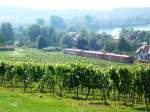 Drei 650 fahren am 5.8.2007 als RB nach Friedrichshafen durch den stillgelegten Bahnhof Birnau-Maurach am Bodensee entlang.