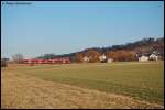 Zwei 650er sind am 19.02.08 unterwegs als RE 22541 von Crailsheim nach Ulm Hbf, aufgenommen bei Goldshfe.