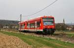 650 026 und 650 120 sind am 8. April 2009 als RB 13959 von Wendlingen (Neckar) nach Oberlenningen bei Brucken unterwegs.