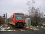 Ein Vertreter der BR 650 der DB-Tochter ZugBus als RB Pforzheim Hbf - Tbingen Hbf am Bahnbergang am Hanfackerweg in Pforzheim.