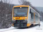 RegioShuttle VT3.03  Esther  der  Freiberger Muldentalbahn  in Holzhau bei Ausfahrt nach Freiberg (31.01.2003)
