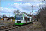 Erfurter Bahn VT 314 und ein weiterer als RE12 (80851) Leipzig - Saalfeld/Saale am 29.03.2026 in Pößneck oberer Bahnhof.