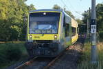 Einfahrt VT 650 706 der Agilis Verkehrsgesellschaft mbH und Co. KG in Richtung Franzensbad am 28. Juli 2026.

