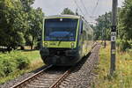 Ausfahrt VT 650.710 der Agilis Verkehrsgesellschaft mbH und Co. KG aus den Bahnhof Franti�kovy L�zně-Aquaforum zur Weiterfahrt nach Hof  als RB 95 am 31. Juli 2026.