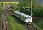 Wegen einer Fahrrad-Veranstaltung verkehrte am 16.05.2010 die Erfurter Bahn zwischen Kassel und Erfurt verstrkt als doppelte Einheit. Hier in der Einfahrt Eichenberg.