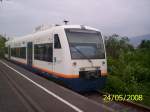 VT 514 der Ortenau-S-Bahn steht am 24.05.08 im Bahnhof Achern auf Gleis 10.Er wird in krze die Fahrt nach Ottenhfen antreten