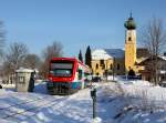Der VT 63 als RB nach Grafenau am 11.02.2013 bei der Einfahrt in Frauenau.
