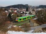 Der VT 16 als RB nach Plattling am 11.02.2013 unterwegs bei Regen.