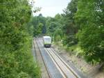 Ein VT 650 fährt hier am 04.07.2013 zwischen Martinlamitz und Kirchenlamitz.