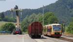 VT 240; VT 241 und VT 236  Schwarzwald Baar Kreis  als HzL88083 (Aldingen(b Spaichingen)-Fridingen(b Tuttlingen)) in Fridingen 23.6.14
(Bild entstand vom Bahnsteigende)