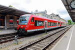 650 113-3 mit 650 313 als als RB nach Ulm Hauptbahnhof am 13. Mai 2022 im Bahnhof Sigmaringen. 