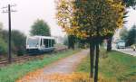 Der RegioSprinter der Drener Kreisbahn auf Sonderfahrt nach Nrdlingen am 13.10.95 etwa 500 Meter sdlich von Dinkelsbhl.