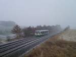 Ein VT der Vogtlandbahn im Schneesturm, am 17.12.11 in Frohsinn.