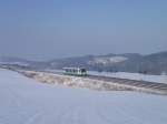 Ein VT der Vogtlandbahn fuhr am 11.02.12 durch Ruppertsgrn, Richtung Herlasgrn.