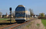 670 004 alais Fürst Franz hat am 26.03.17 Wörlitz verlassen und passiert nun die Ortschaft Griesen.