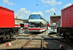 670 002-5  Alma  der Traditionsgemeinschaft Ferkeltaxi e.V. (Sächsisches Eisenbahnmuseum Chemnitz-Hilbersdorf e.V. (SEM)) steht, zur Vorbereitung der Lokparade, anlässlich des 28. Heizhausfests auf der Drehscheibe beim westlichen Ringlokschuppen des SEM.
[25.8.2019 | 14:12 Uhr]