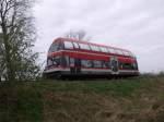 Der neue Doppelstock-Schienenbus der Anhaltischen Bahn, aufgenommen whrend einer Schulungsfahrt auf der Dessau-Wrlitzer Eisenbahn.