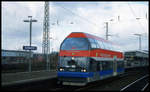 VT 670.4 der PEG fährt hier am 5.2.2003 als RB in Oberhausen ab nach Duisburg-Ruhrort.