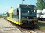 DB Burgenlandbahn 672 913-1  Der Querfurter  als RB von Nebra nach Naumburg (Saale) Ost, im Bahnhof Karsdorf; 13.05.2008