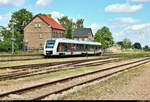 1648 905 (Alstom Coradia LINT 41) der Abellio Rail Mitteldeutschland GmbH als RB 80423 (RB47) von Bernburg Hbf nach Halle(Saale)Hbf erreicht den Bahnhof Nauendorf(Saalkr) auf der Bahnstrecke