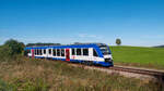 Am 12.09.22 war der erste Betriebstag für die *neuen* Lint 41 Triebwagen auf der Bahnstrecke zwischen Schongau und Augsburg, hier konnte in der Mittagssonne 1648 832-1 bei der Ausfahrt in