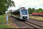 1648 933 (Alstom Coradia LINT 41) der Abellio Rail Mitteldeutschland GmbH als RE 75711 (RE4) von Goslar nach Halle(Saale)Hbf erreicht den Bahnhof Könnern auf Gleis 1.