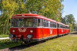 Der EVB Moorexpress in Worpswede am 1.5.26. Triebwagen: 796 828, 998 915, 996 777