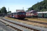 Ein Vt 98 der Hnnetalbahn und eine Br 232 der EVB gaben sich beim Viaduktfest 2009 am 5.07.09 im Bahnhof Altenbeken ein Stelldich.
