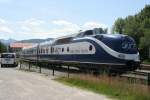 Der blaue Triebkopf des Blue Star Train, VT 601 in Lenggries am 21.Juli 2009