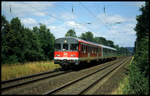 DB 624506-2 ist hier am 13.7.2003 dreiteilig bei Ummeln unterwegs nach Hamm.