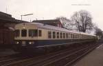 624699 als Nahverkehrszug nach Münster am 1.3.1988 um 12.15 Uhr im Bahnhof Warendorf.
