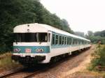 Dreiwagenzug mit 624 676-3 als RB 7617 Dortmund-Gronau bei Legden am 17-07-97. Bild und scan: Date Jan de Vries.