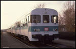 624671 als Zug 7087 nach Münster hält hier am 9.2.1990 um 15.55 Uhr im Bahnhof Ochtrup.