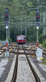 Eine vierteilige Uerdinger-Garnitur besuchte Anfang Juni 2019 den Bahnhof Altenbeken.