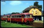 Schienenbus 798561 als Zug 5029 am 16.8.1989 um 16.57 Uhr im Bahnhof Rimbach.