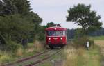 Noch 500 Meter bis zum ehemaligen Bahnhof Mühltroff hat VT 3.07 der Wisentatalbahn zurückzulegen.