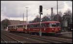 Mit einem dreiteiligen Schienenbus, vorn 795445, kam am 5.4.1992 der EAKJ aus Jülich zum Bahnhofsfest nach Menden.