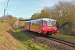 Die beiden  Ferkeltaxen  172 140-6 und 172 141-4 der Press am 12.11.2022 auf Sonderfahrt von Espenhain nach Sonneberg.