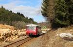 Auch heute am 04.03.18 ging es nochmal zum Ferkel. 772 141 ist hier zu sehen als RB 29883 am  Sägewerk Schwarzmühle.