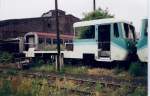 Ein ausgeschlachteter Ferkeltaxebeiwagen im Juli 1999 in der Einsatzstelle Berlin Lichtenberg.