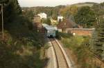 Am 03.10.09 verlassen die Ferkeltaxis der Erzgebirgischen Aussichtsbahn den Bahnhof Markersbach in Richtung Annaberg Buchholz.