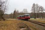 Aus Anlass der Wiedereröffnung der Strecke Selb Plößberg-Aš gab es am 12.03.16 eine Sonderfahrt. Sie führte von Chemnitz nach Aš, weiter nach Hranice v Čechách, Františkovy Lázně und zurück nach Chemnitz. Es fuhren 172 171-1 und 172 132-3 hier bei der Ausfahrt in Studánka.