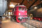 E 19 01, mit dieser Lokomotive wurde der elektrische Betrieb der Linie München - Berlin durchgeführt, im Ringlokschuppen vom Berliner Technikmuseum , November 2025