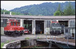 Blick über die Drehscheibe am 16.5.1999 auf die ausgestellten Schienenfahrzeuge des BW Garmisch Partenkirchen.