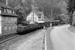 Im Kürze wird 194 541 auf dem Weg nach Probstzella die  Zonengrenze  bei Falkenstein passieren (Mai 1983).