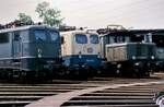 Lokvorführung im Bw Nürnberg am 27.05.1985. V.l.n.r. : 140 452-4, 140 429-2 und 194 194-7.
