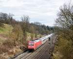 101 033 mit IC 1268 nach Karlsruhe.(Reichenbach/Fils 11.3.2018).